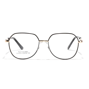 Modern polygonal black and gold stainless steel eyeglasses frame for men and women
