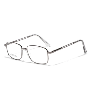 Classic gunmetal rectangular metal glasses frame for men and women shown in a 45-degree angle