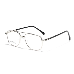Classic silver stainless steel aviator glasses with double bridge and square frames