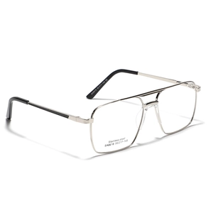 Klassische silberne Edelstahl-Aviatorbrille mit Doppelsteg und schwarzen Bügeln