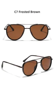 Detail of pilot sunglasses with C7 Matte Brown lenses and a dark metal double bridge frame
