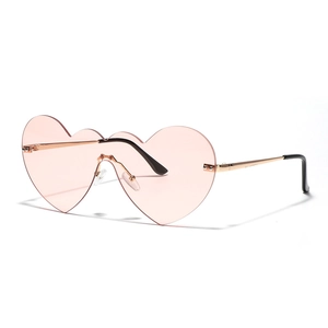 Lunettes de Soleil Sans Monture en Forme de Cœur Femmes Hommes Y2K Futuriste Surdimensionnées Verres PC Teintés Monture Métal