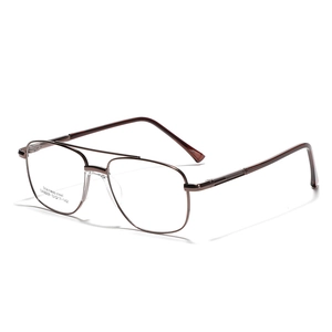 Retro double-bridge square stainless steel eyeglasses frame in dark coffee finish