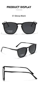 Detailed views of TR90 polarized sunglasses showing TR7011 model and UV400 stickers