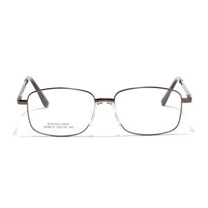 Classic square metal glasses frame in dark bronze stainless steel for a retro style