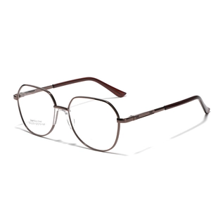 Modern polygonal stainless steel spectacles with dark coffee metal frame and saddle nose pads