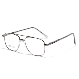 Retro pilot style double bridge glasses frame in gunmetal stainless steel for daily wear