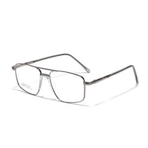 Retro square silver metal double bridge stainless steel frame glasses for men and women
