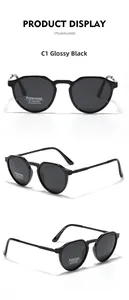 Three perspectives of black TR90 polarized sunglasses showing TR7017 model details