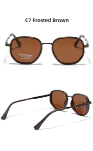 Détail de lunettes de soleil polarisées TR90 avec verres UV400 en marron mat