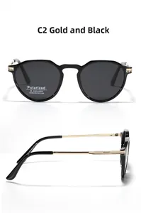 Detail of polarized UV400 black and gold sunglasses with TR90 frame specifications