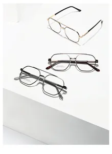 Minimalist pilot-style stainless steel eyeglasses in black gold, gunmetal and black