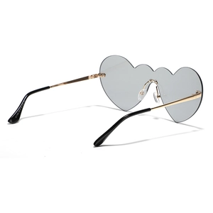 Lunettes de soleil sans monture en forme de cœur avec verres gris clair et branches dorées