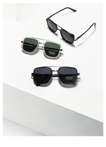 Detail view of TR90 polarized sunglasses with UV400 protection on geometric stands