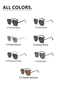 Collection of polarized square frame sunglasses in seven colors with UV400 protection
