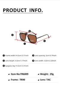 Guide des tailles détaillé pour lunettes de soleil carrées TR90 polarisées avec mesures