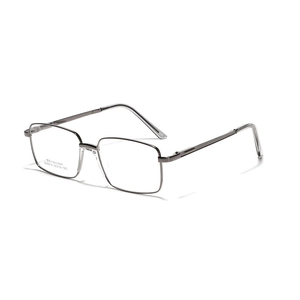 Minimalist rectangular silver metal glasses frame with stainless steel temples and bridge