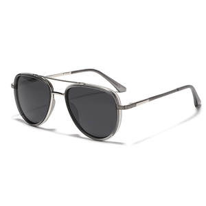 Classic aviator polarized sunglasses with TR90 double bridge frame and grey lenses
