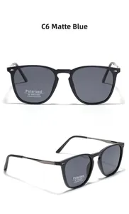 Detailed view of matte blue TR90 polarized sunglasses with UV400 protection functional lens