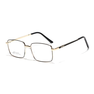 Classic rectangular black and gold stainless steel eyeglasses frame for men and women