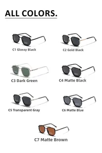 Matrix layout of seven color options for polarized TR90 double-bridge pilot sunglasses