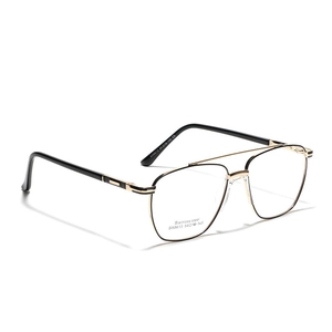 Classic double-bridge aviator eyeglasses frame in gold metal with black temples