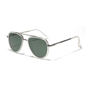 Polarized TR90 metal pilot sunglasses with green lenses and transparent frames
