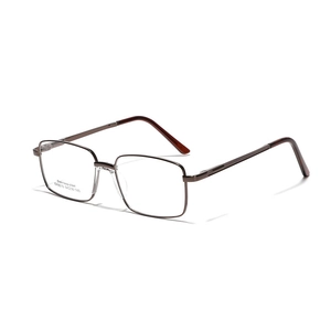 Rectangular brown stainless steel glasses frame with saddle bridge and full rim design