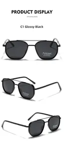 Detailed views of bright black TR90 polarized sunglasses with a double-bridge frame design