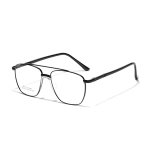 Classic double bridge square metal glasses frame with black stainless steel and clear lenses