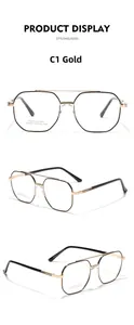 Detail view of gold stainless steel glasses with polygon frames and double bridge design
