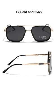 Détails des lunettes de soleil polarisantes carrées avec monture or et noire