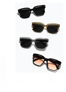 Detailed view of square rivet sunglasses in four colors with inner temple size specs