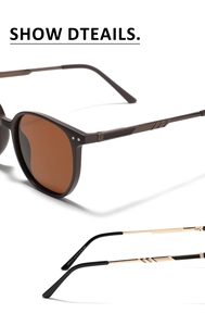 Detail view of TR7013 square sunglasses temple showing size specs and metal hinges