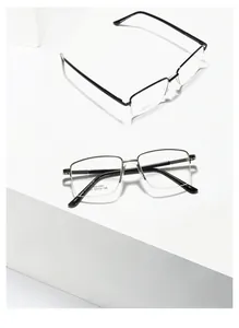 Detail view of black semi-rimless rectangular stainless steel frame Model SA8622