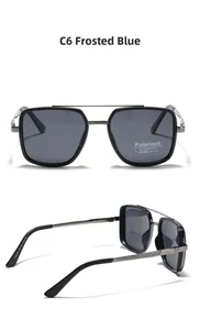 Detailed view of matte blue TR90 polarized sunglasses with UV400 protection and metal mesh mesh
