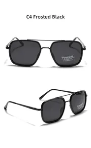 Vues détaillées des lunettes de soleil carrées noires mates avec monture double pont TR90