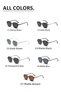 Detailed catalog of small square polarized sunglasses in various colors and metallic temples