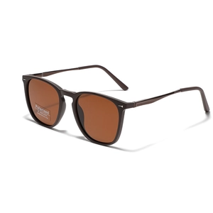 Classic retro polarized TR90 square sunglasses with metal temples and brown lenses