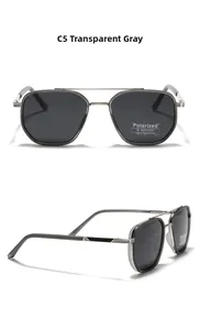 Detail of transparent grey TR90 polarized sunglasses with double bridge design
