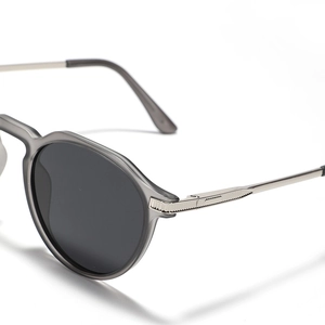 Classic TR90 polarized sunglasses with transparent grey frame and metal hinge details