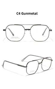 Detail view of gunmetal stainless steel glasses frame with double bridge design