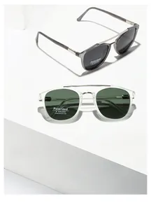 Détails de lunettes polarisantes TR90 à double pont avec verres UV400 et monture translucide