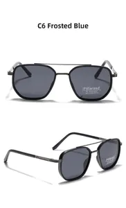 Detailed views of TR90 matte blue polarized square sunglasses with UV400 protection