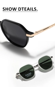 Close-up of polarized UV400 lenses and metal hinges with textured knurling detail