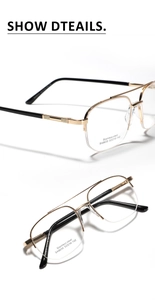 Detail view of semi-rimless double bridge metal eyewear frames with stainless steel engraving