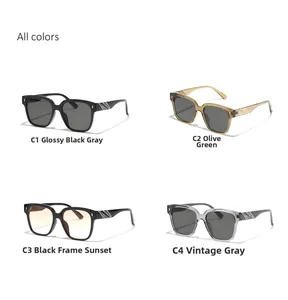 Collection of square rivet sunglasses in four colors with striped temple details