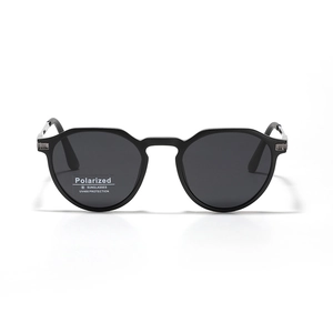 Classic black TR90 polarized sunglasses with UV400 protection and silver metal accents