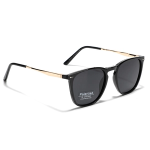 Classic TR90 polarized sunglasses with square black frame and gold metal temples