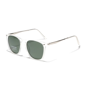 Classic square polarized sunglasses with clear TR90 frames and metallic temples